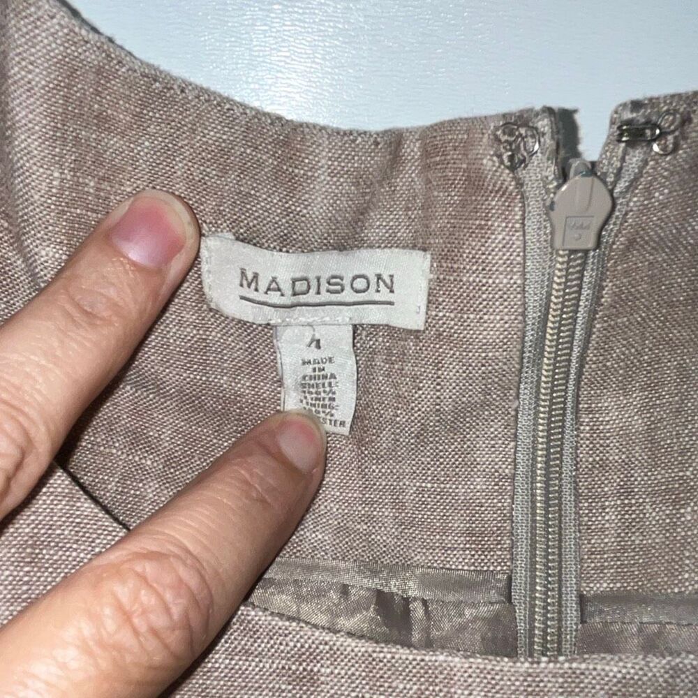 Madison Women's Brown Linen Sleeveless Tweed Lined Shift Mini Dress Size 4 - Picture 5 of 10